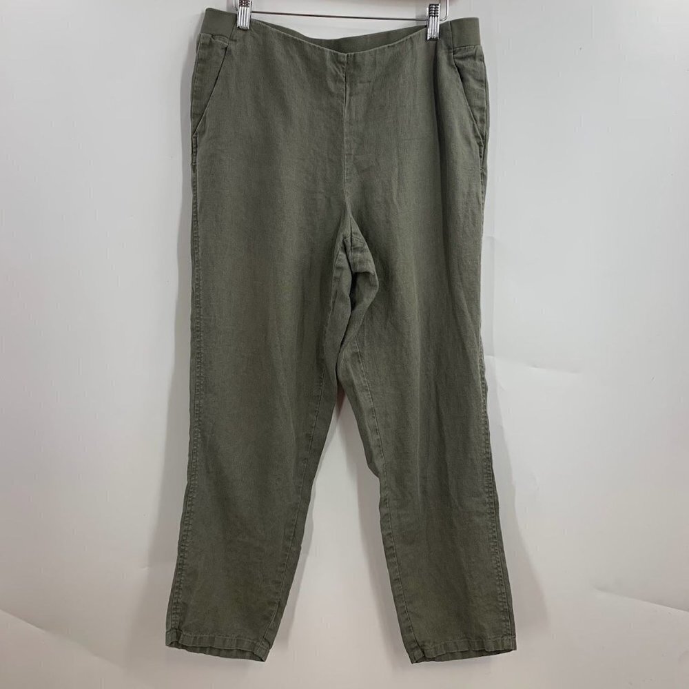 J.Jill Women's Love Linen Straight Relaxed Slash Pocket Elastic Waist Pants SZ M